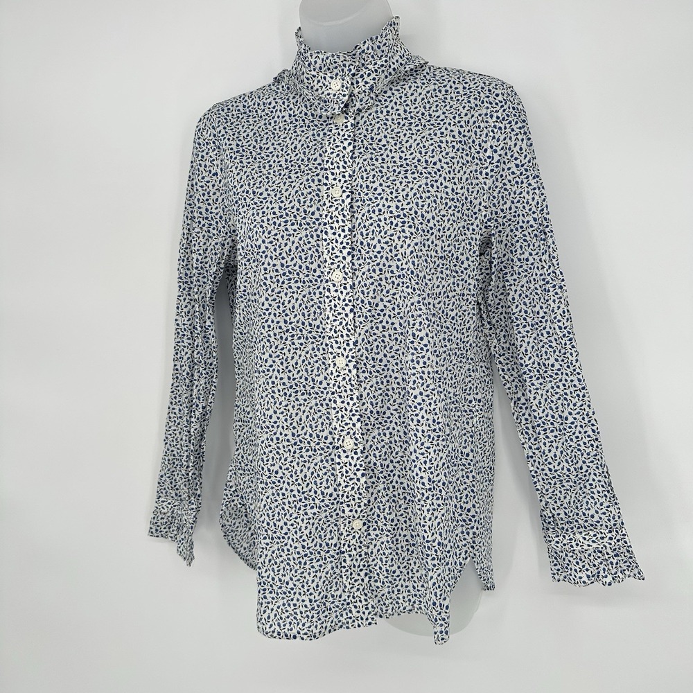 J.Crew Sz 2 Classic-Fit Shirt in Liberty® Ed Blue Flowers Floral Ruffles Cotton‎